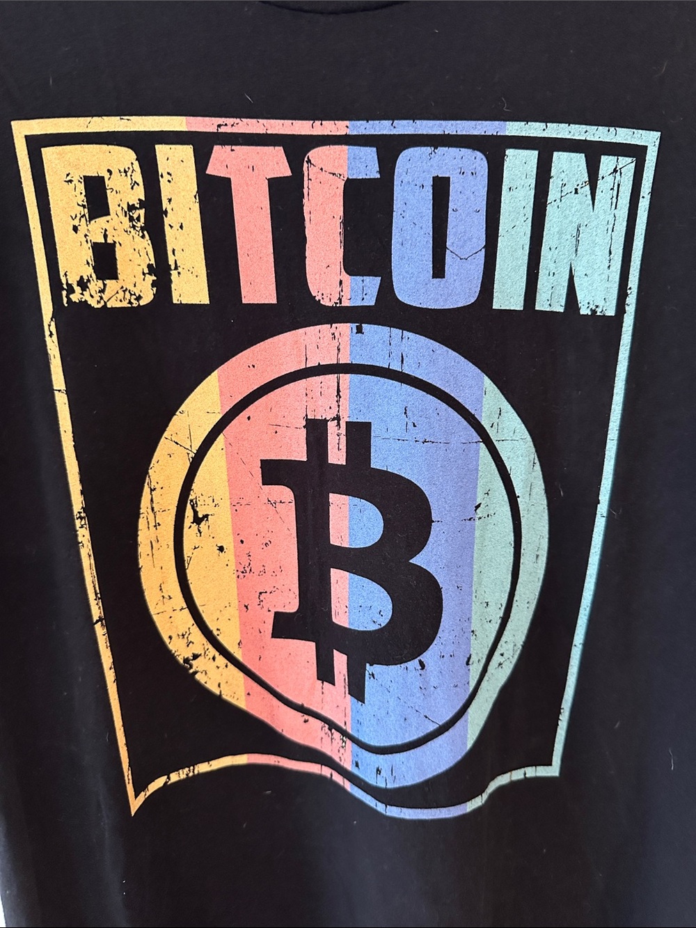 Men’s Bitcoin Graphic Tee - Black with Bold Multicolor Print - Size Large - Picture 4 of 8